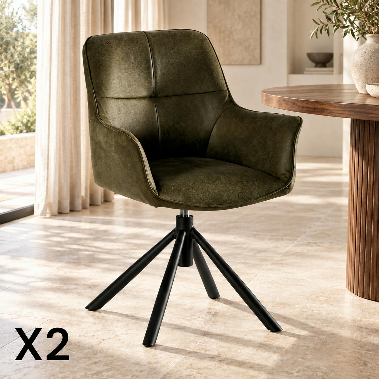 Fauteuil pivotant contemporain microfibre kaki (lot de 2) IENA