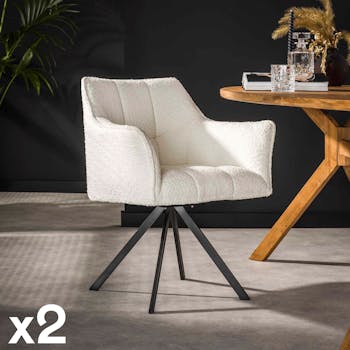 Fauteuil pivotant de table en bouclette blanche (lot de 2) MELBOURNE