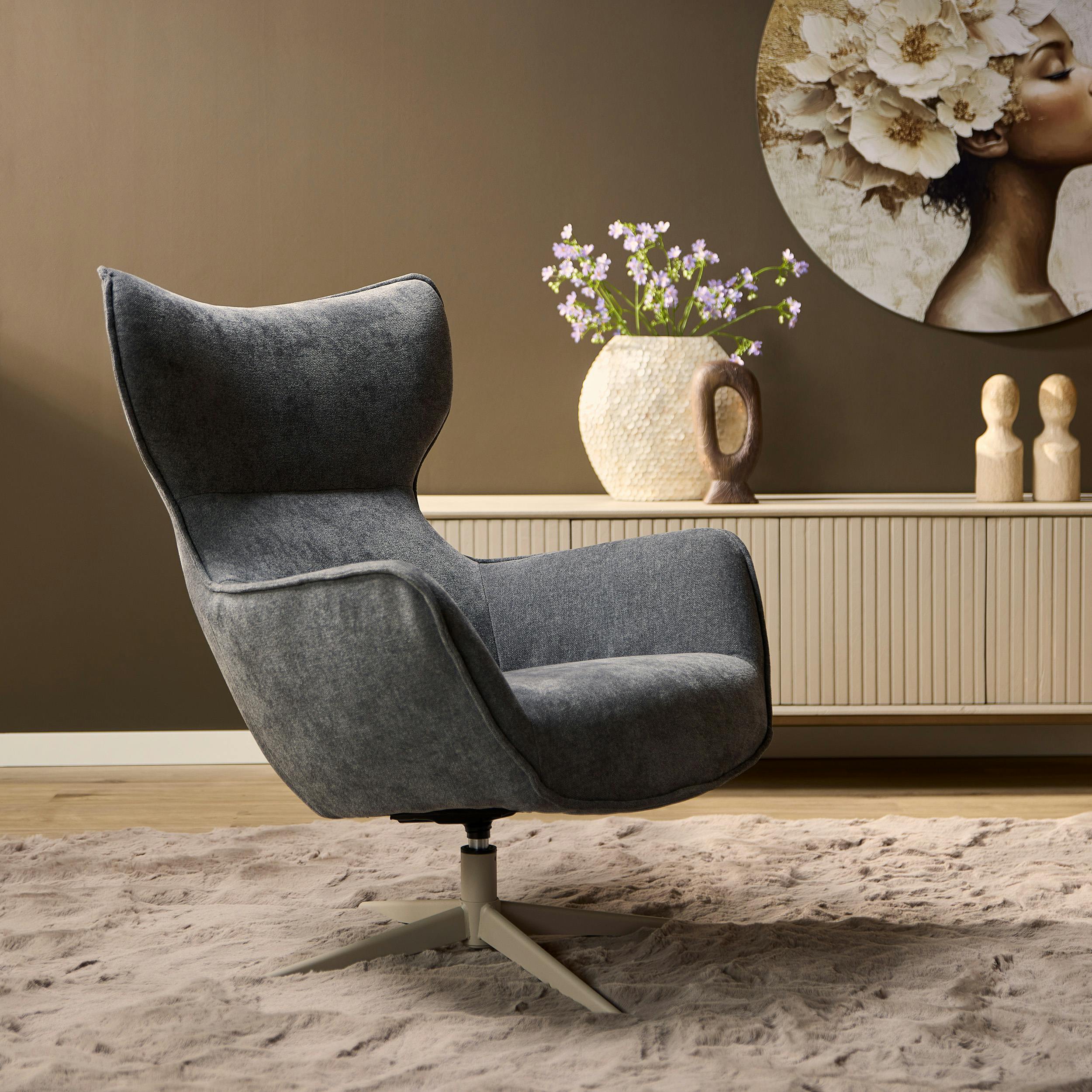 Fauteuil pivotant design en tissu gris foncé BELORA