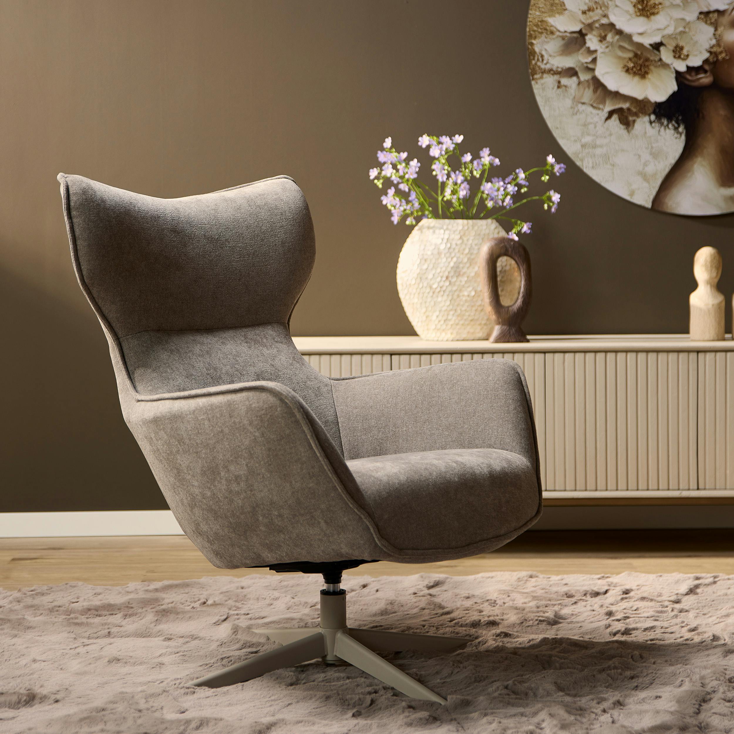 Fauteuil pivotant design en tissu taupe BELORA