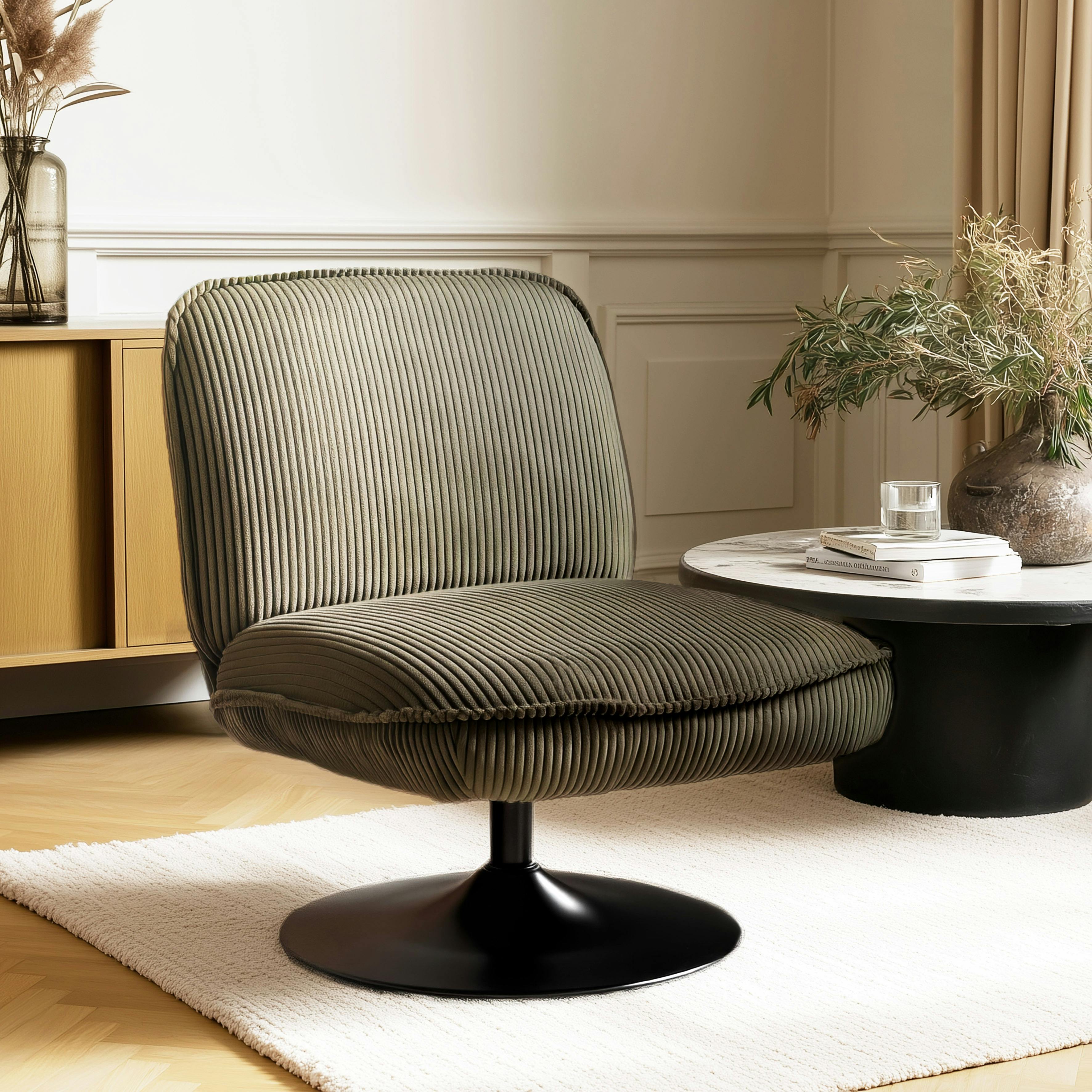 Fauteuil pivotant en tissu velours côtelé vert CASTILLE