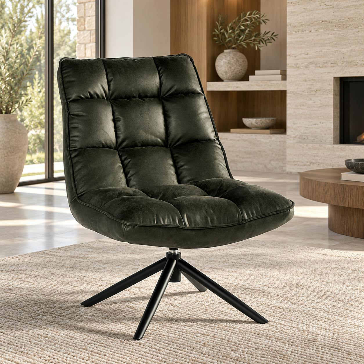Fauteuil pivotant gris anthracite - confort salon KERALA