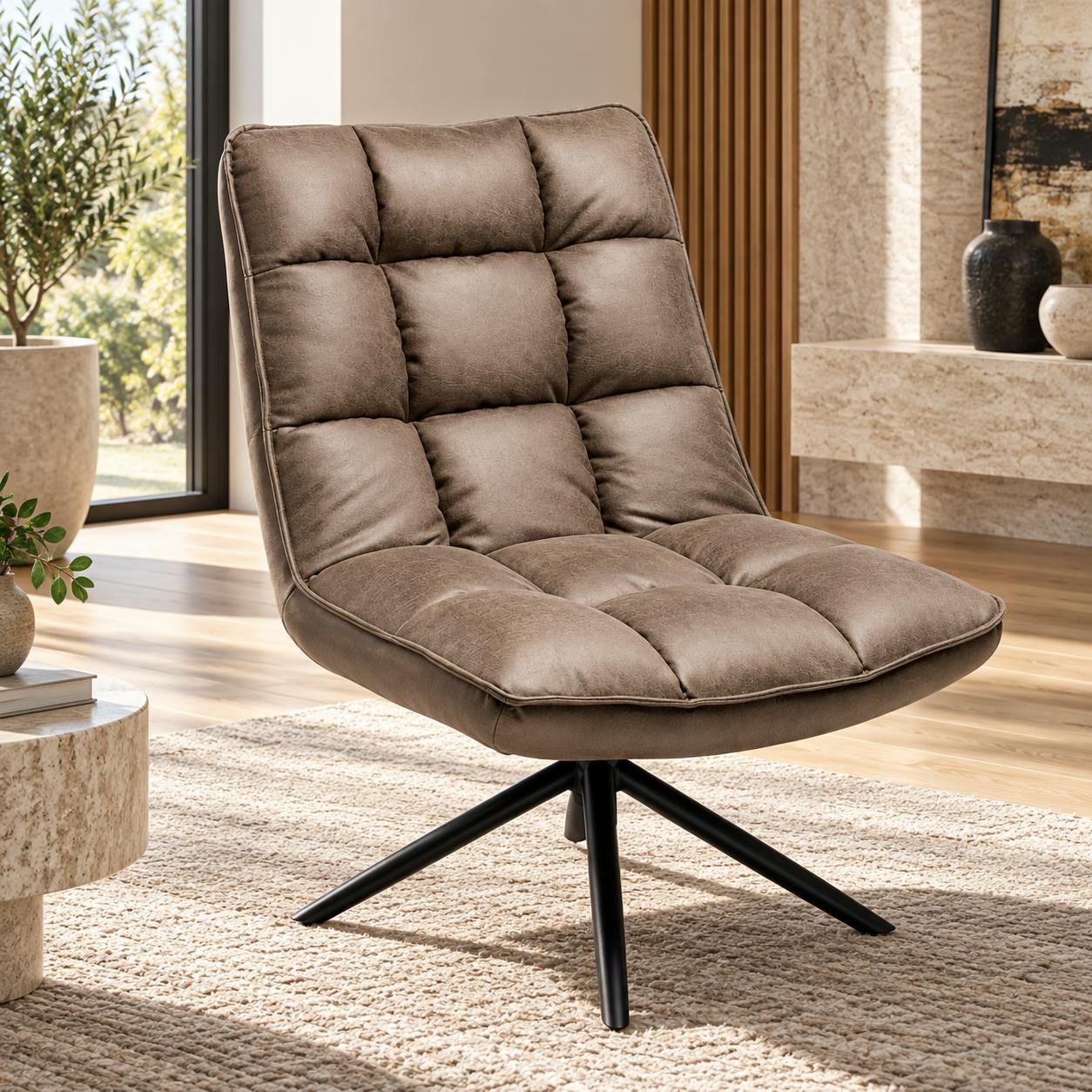 Fauteuil pivotant marron - confort salon KERALA
