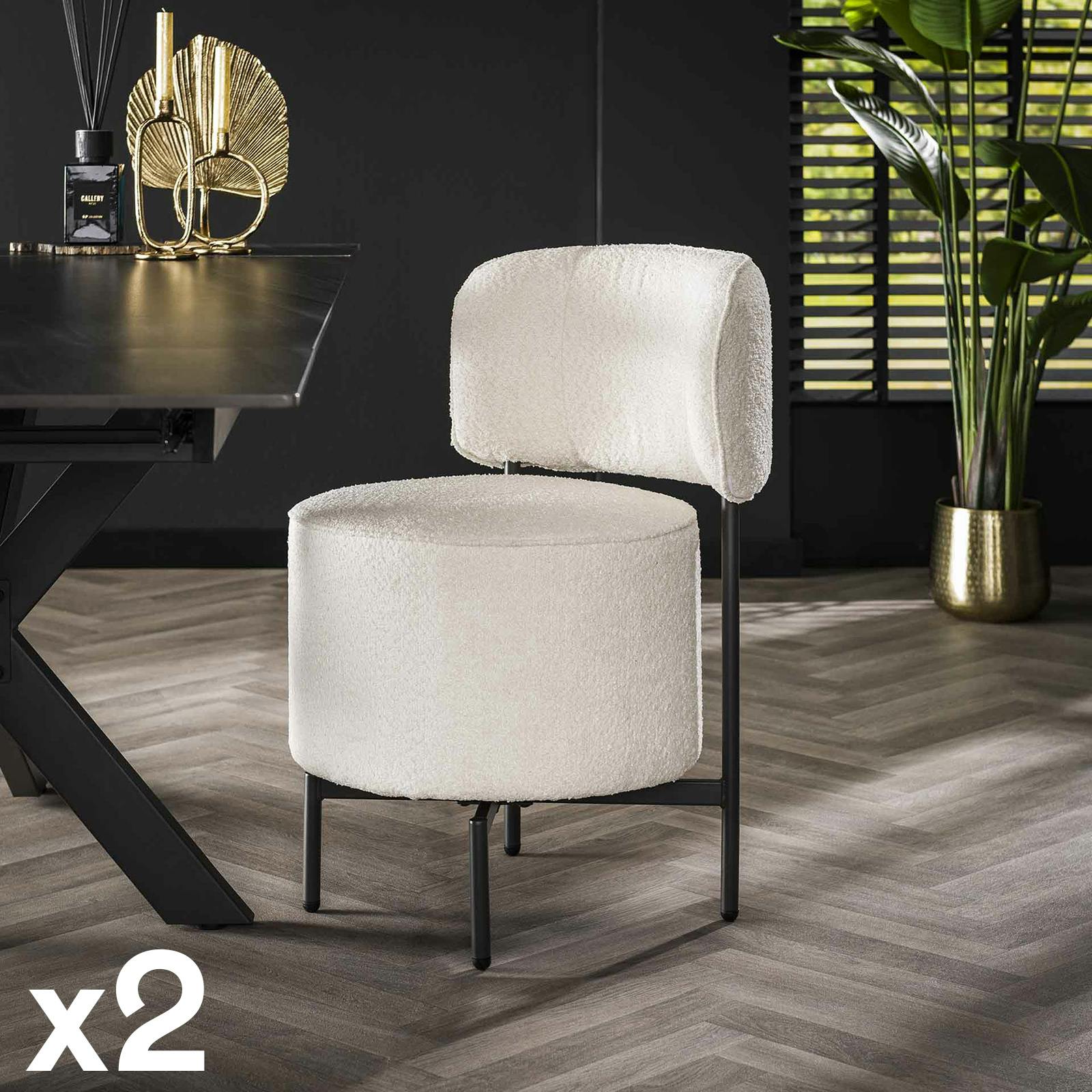 Fauteuil pivotant rond en bouclette blanche (lot de 2) GALWAY