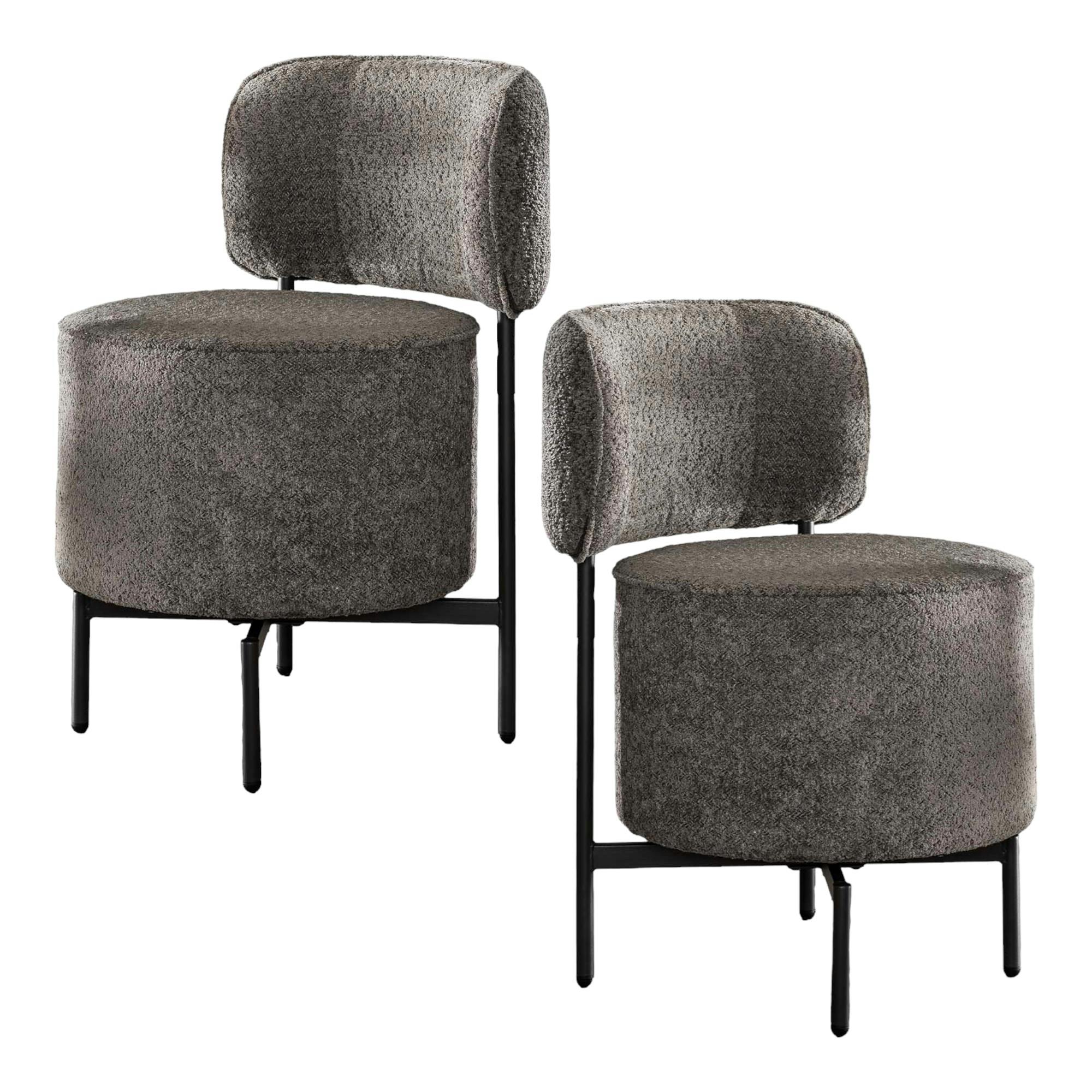 Fauteuil pivotant rond en bouclette grise (lot de 2) GALWAY