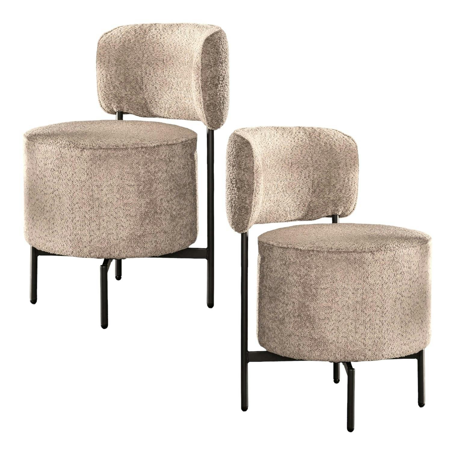 Fauteuil pivotant rond en bouclette sable (lot de 2) GALWAY