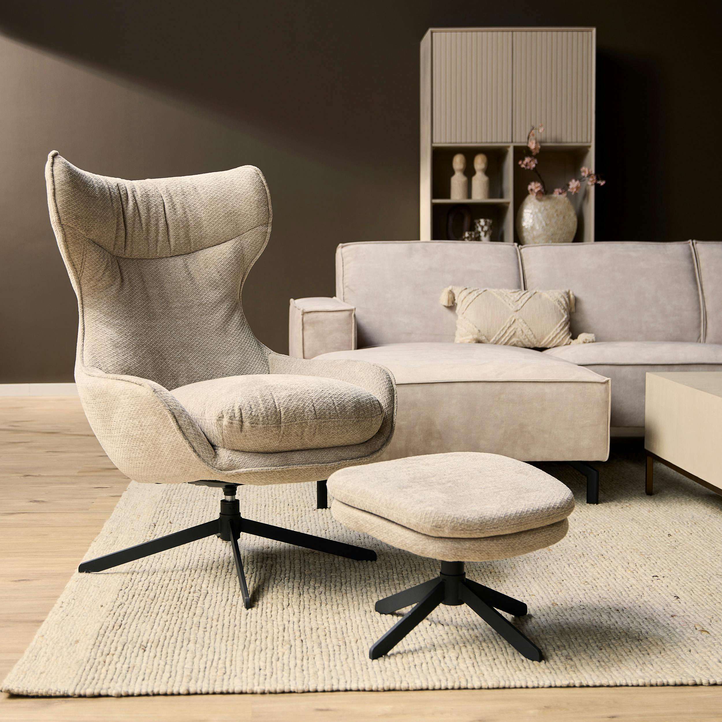 Fauteuil pivotant taupe avec repose-pieds BELORA