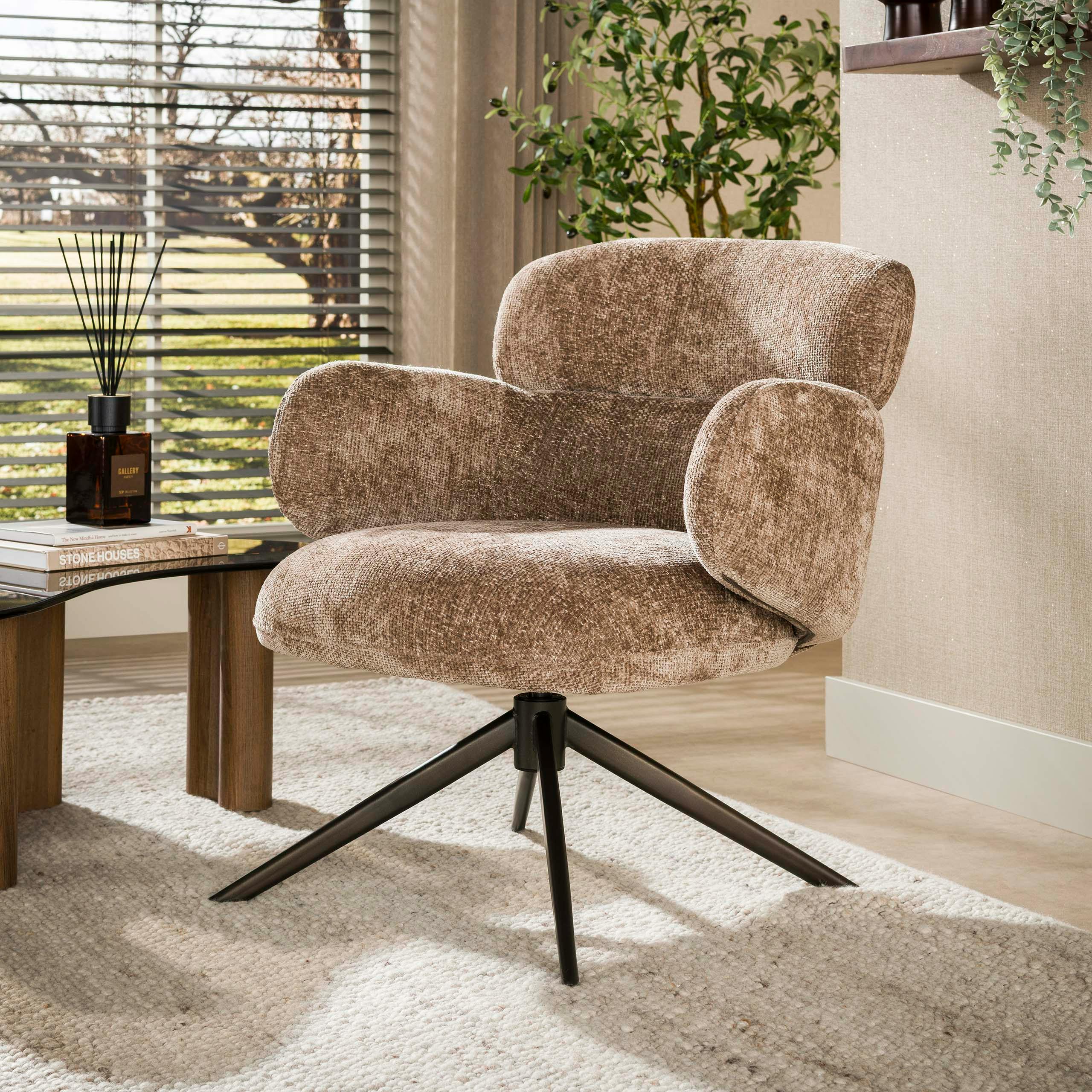Fauteuil pivotant tissu brun chaud à retour automatique CREEK