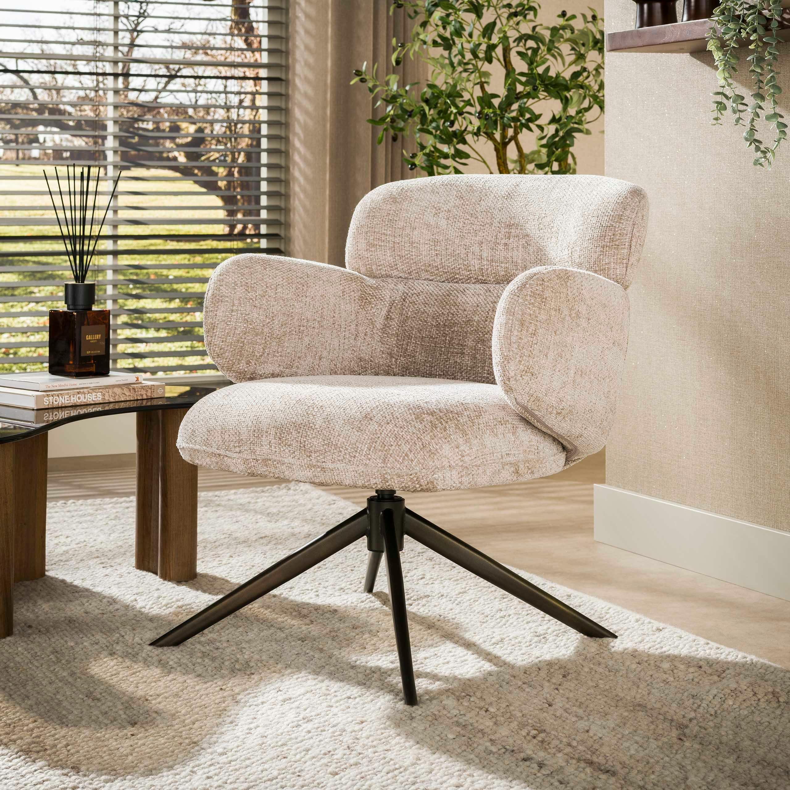 Fauteuil pivotant tissu sable à retour automatique CREEK