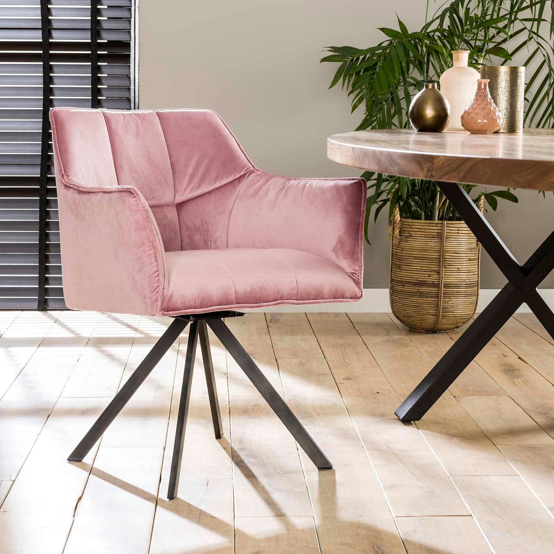 Fauteuil pivotant velours rose pied étoile MELBOURNE (lot de 2)