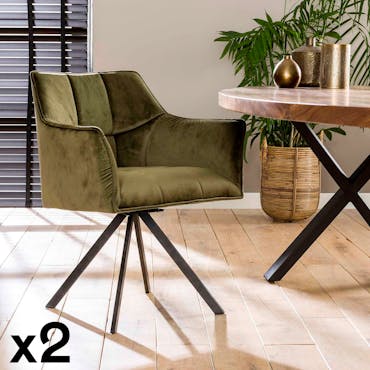  Fauteuil pivotant velours vert pied étoile MELBOURNE (lot de 2)