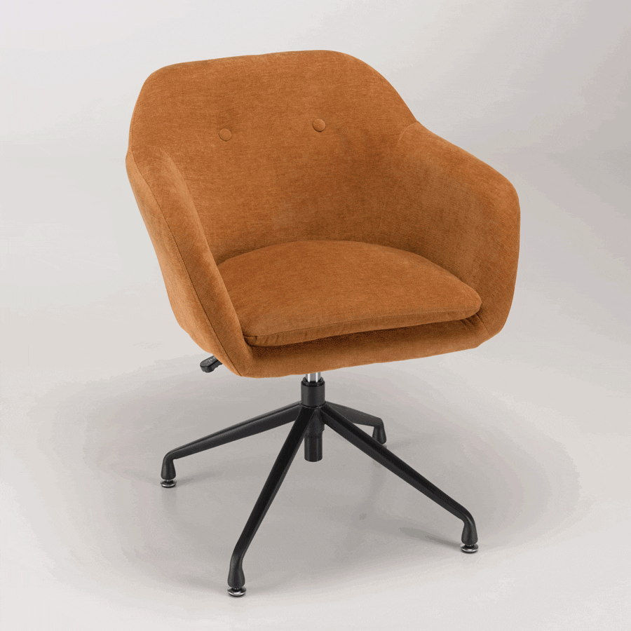 Fauteuil Pivotant Vintage En Velours Jaune Moutarde - Base Métal, Assise Rembourrée, Charge 250 Kg