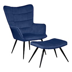 Fauteuil relax en velours bleu nuit et son tabouret (2 pièces) GOTEBORG