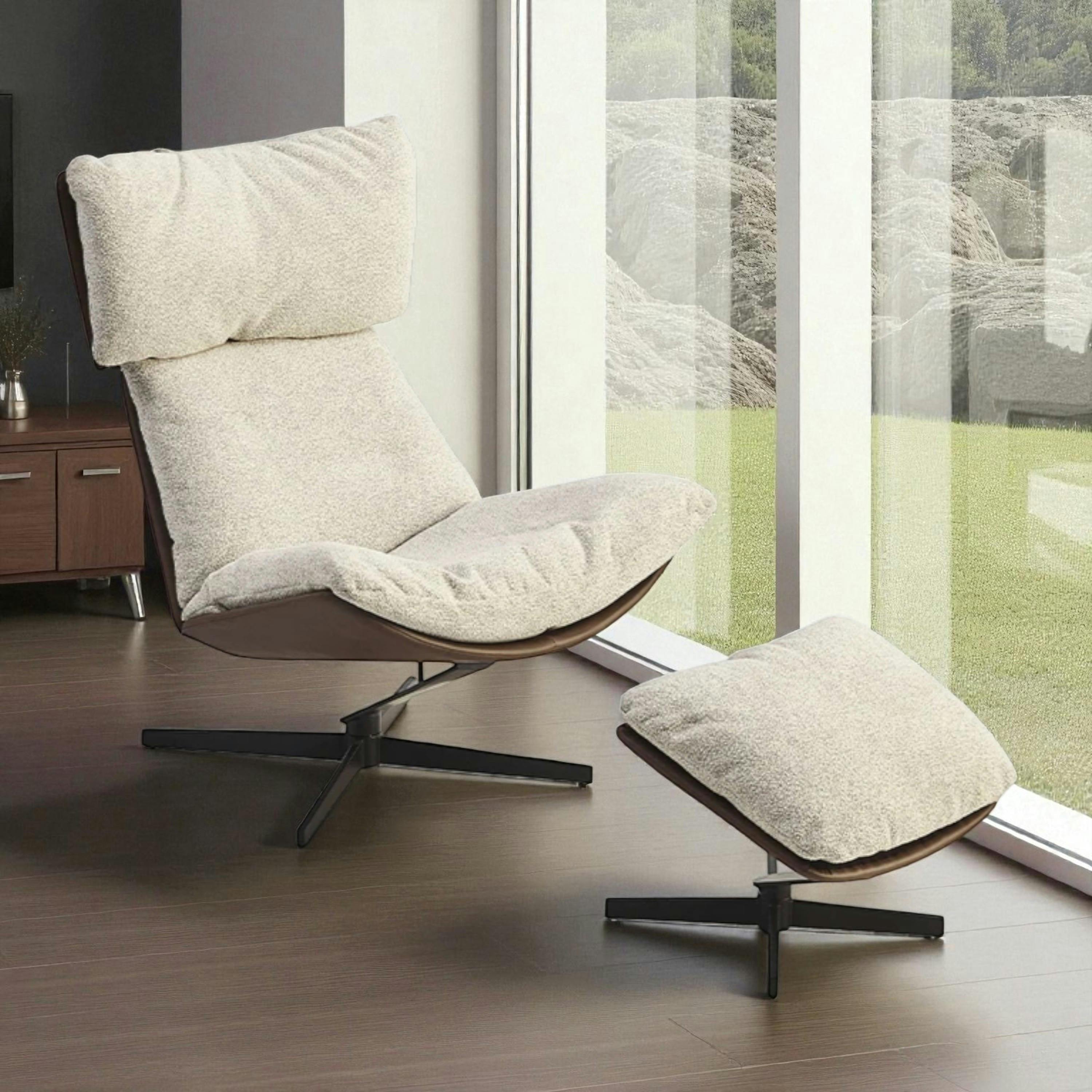 Fauteuil relax grège, avec repose-pieds LOMBARDIE