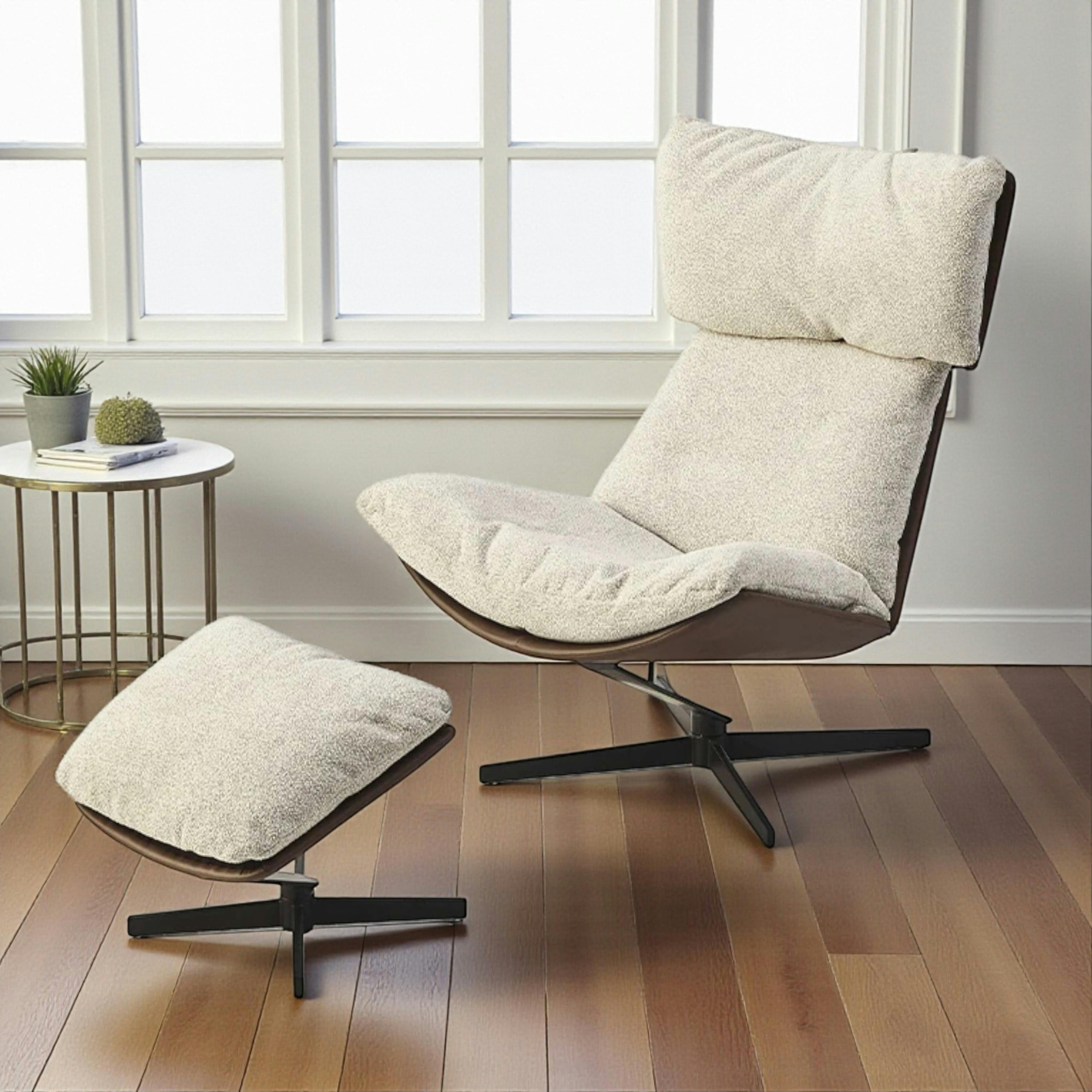 Fauteuil relax grège, avec repose-pieds LOMBARDIE