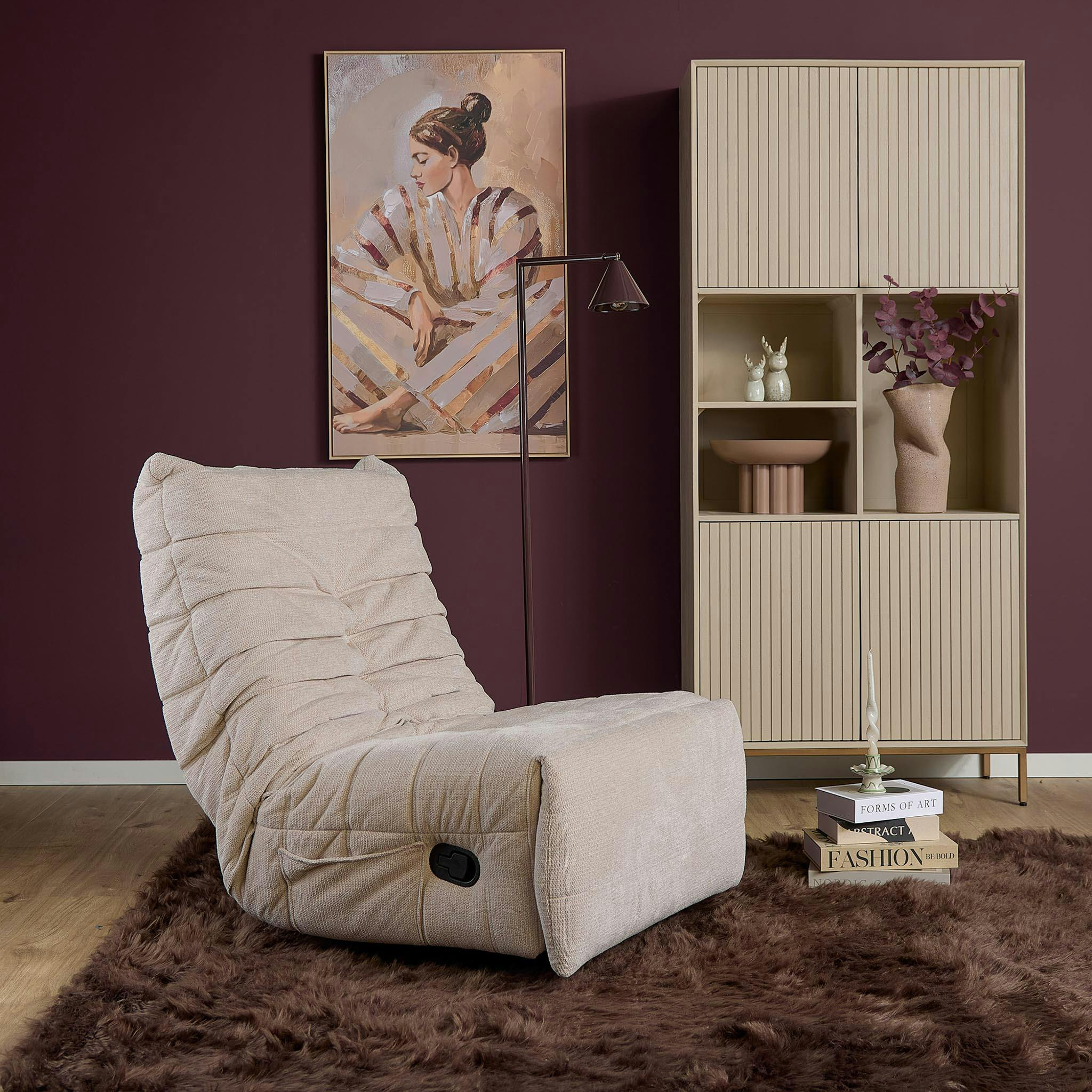 Fauteuil relax inclinable beige tissu plissé BELORA