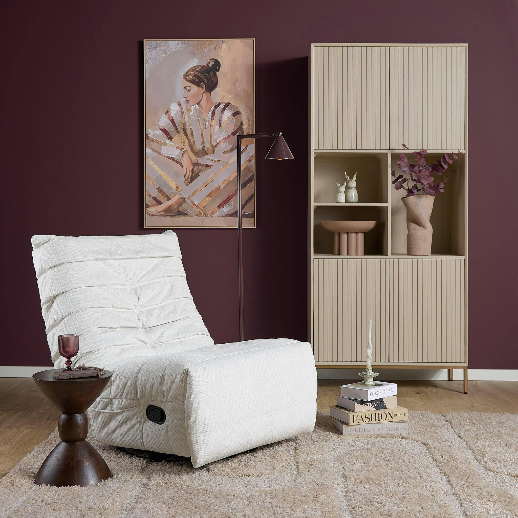 Fauteuil relax inclinable blanc tissu plissé BELORA