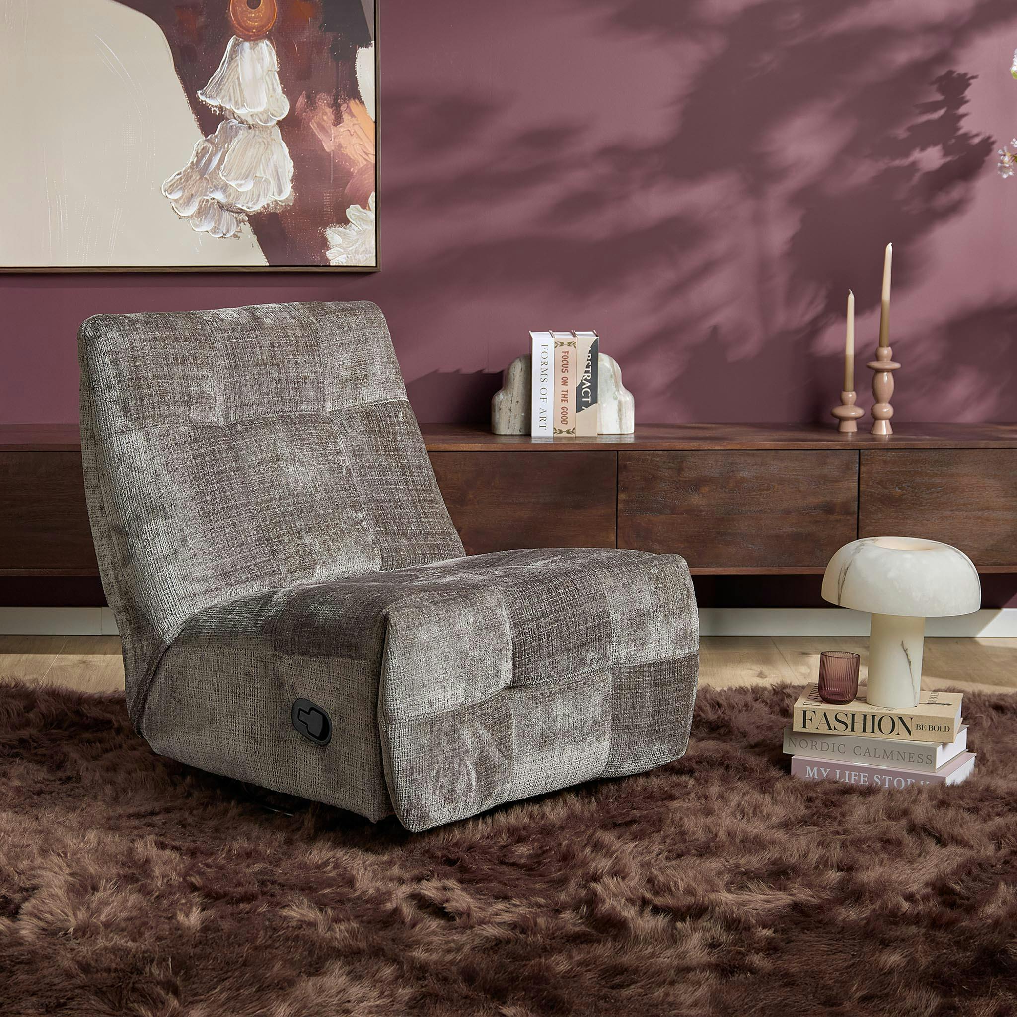 Fauteuil relax inclinable gris tissu chenille BELORA