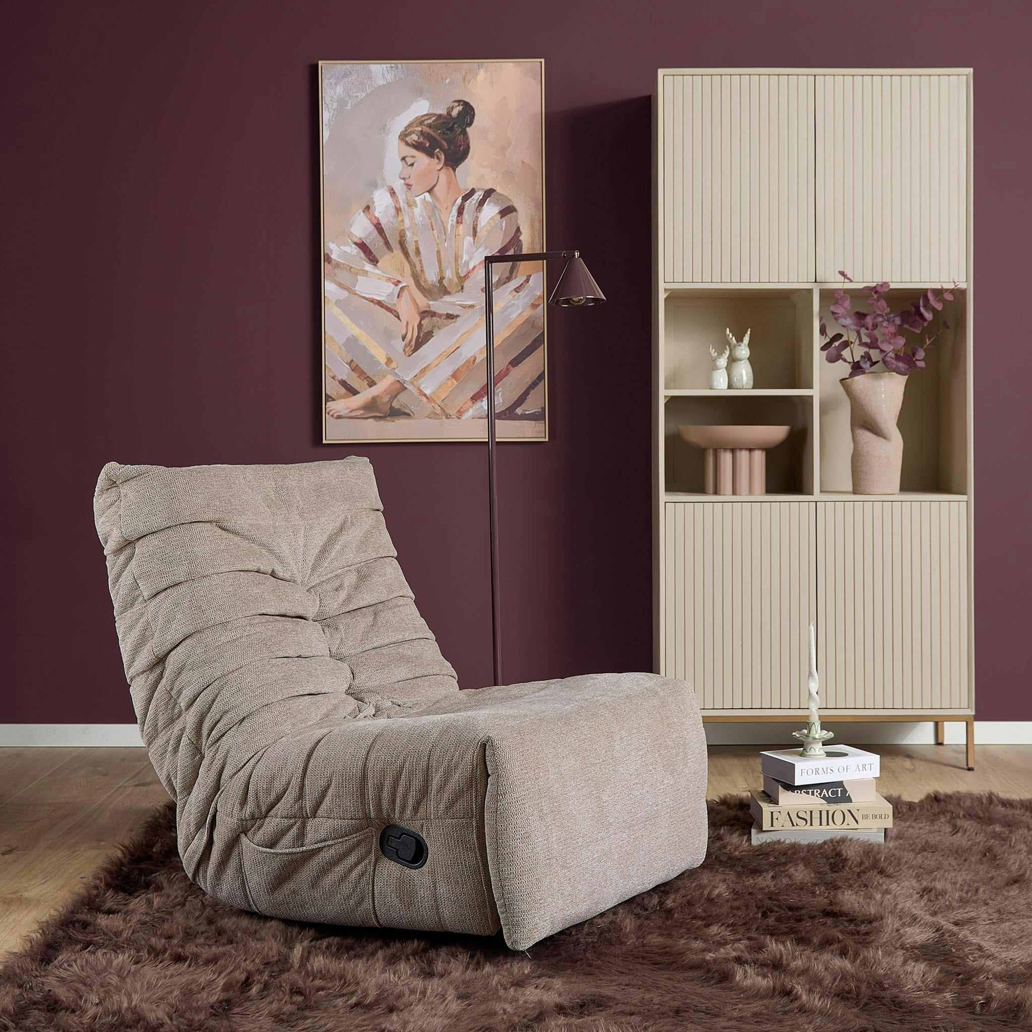Fauteuil relax inclinable taupe tissu plissé BELORA
