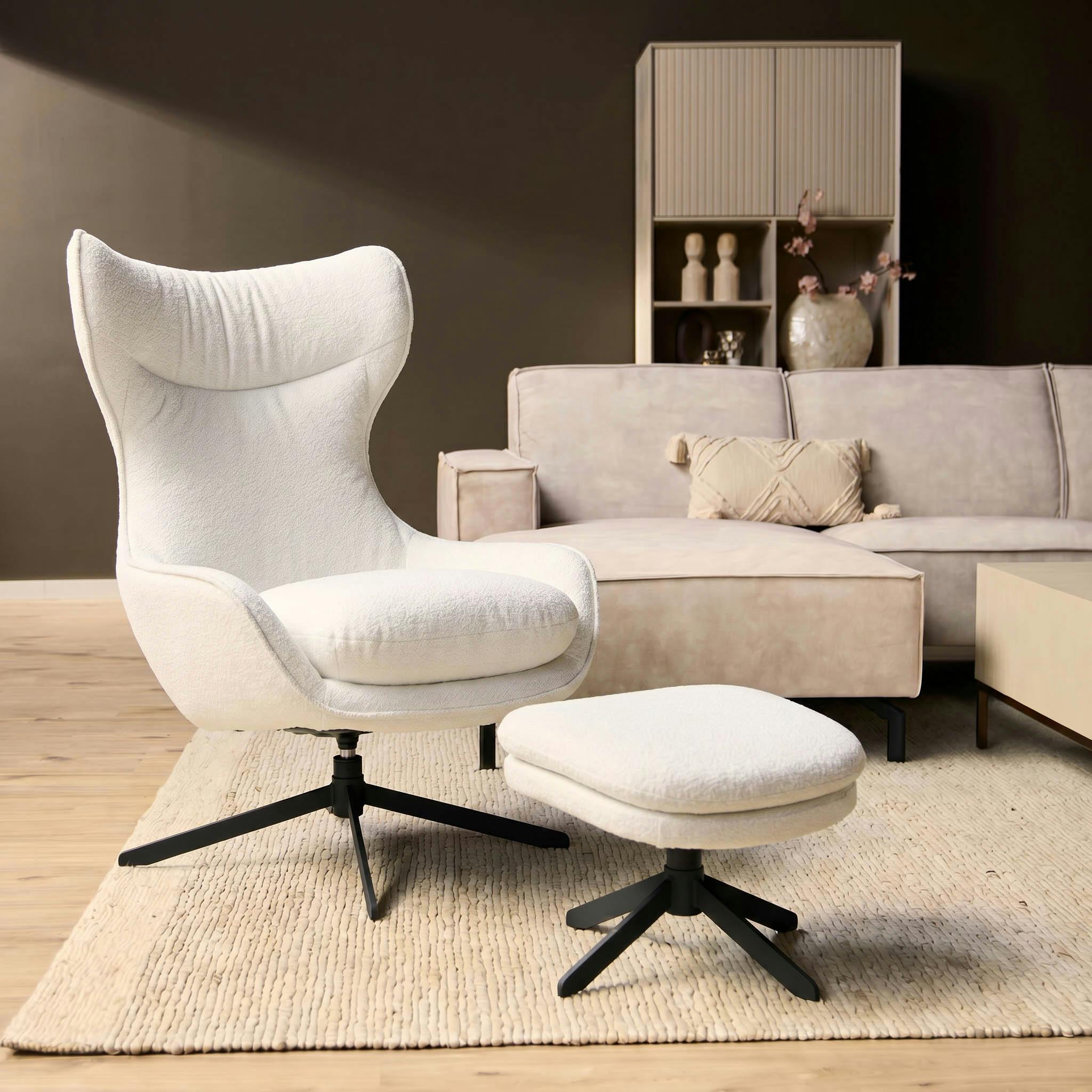 Fauteuil relax pivotant blanc avec repose-pieds CORTINA