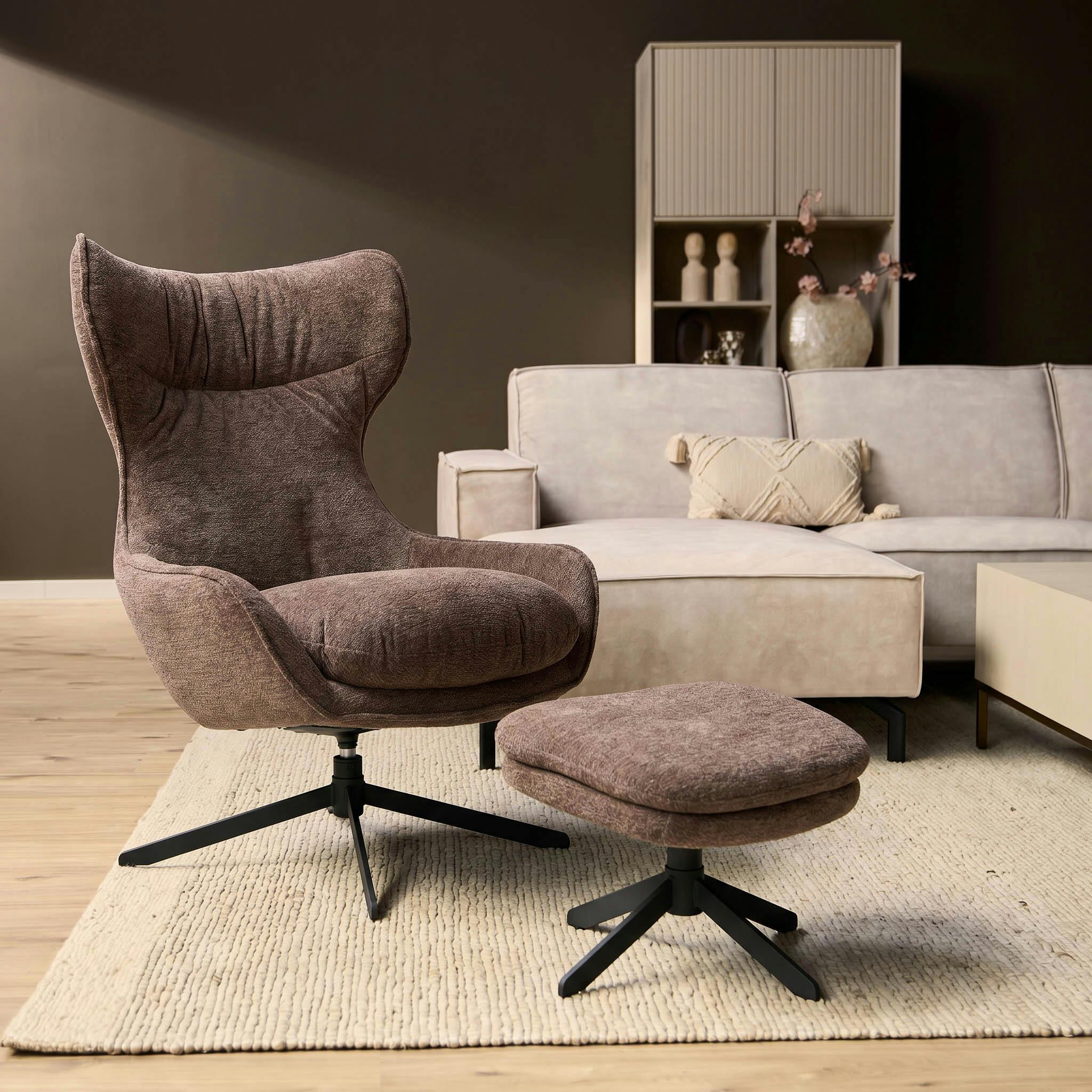 Fauteuil relax pivotant taupe avec repose-pieds CORTINA