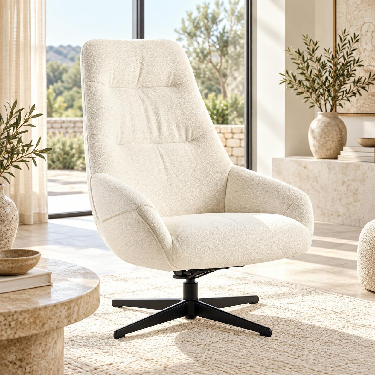 Fauteuil relax pivotant tissu écru IENA