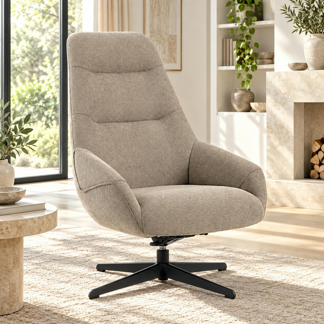 Fauteuil relax pivotant tissu taupe IENA