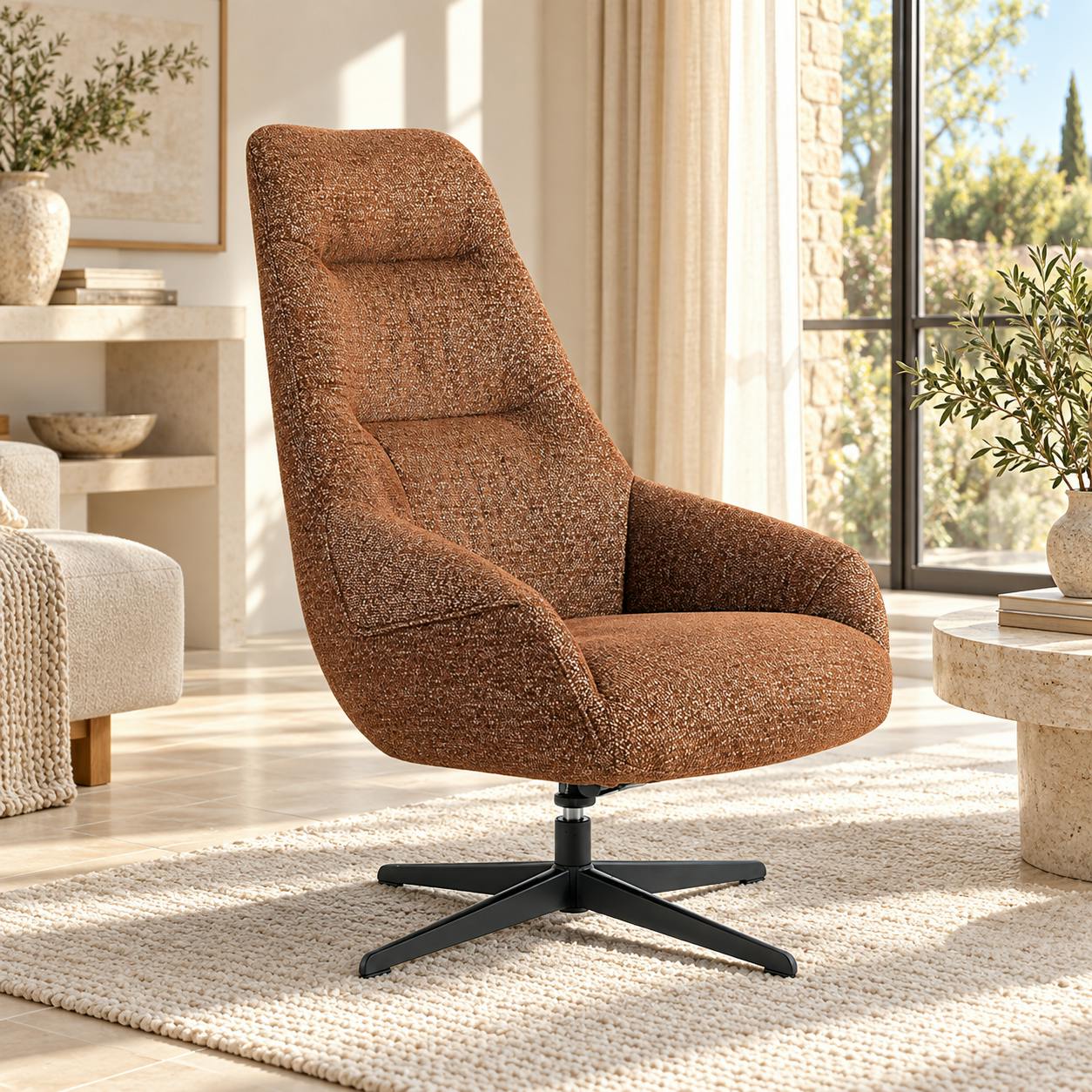 Fauteuil relax pivotant tissu terracotta IENA