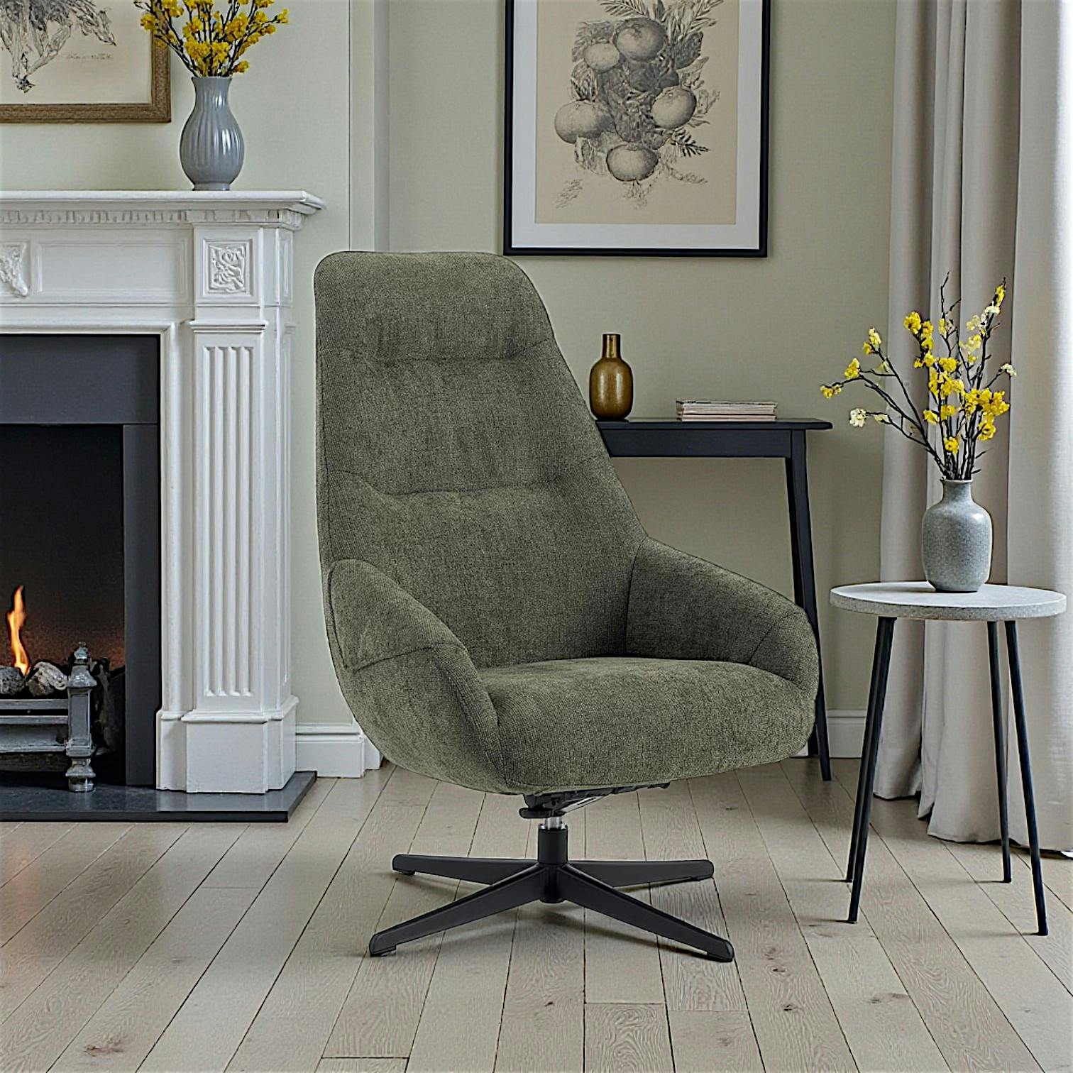 Fauteuil relax pivotant tissu vert kaki IENA