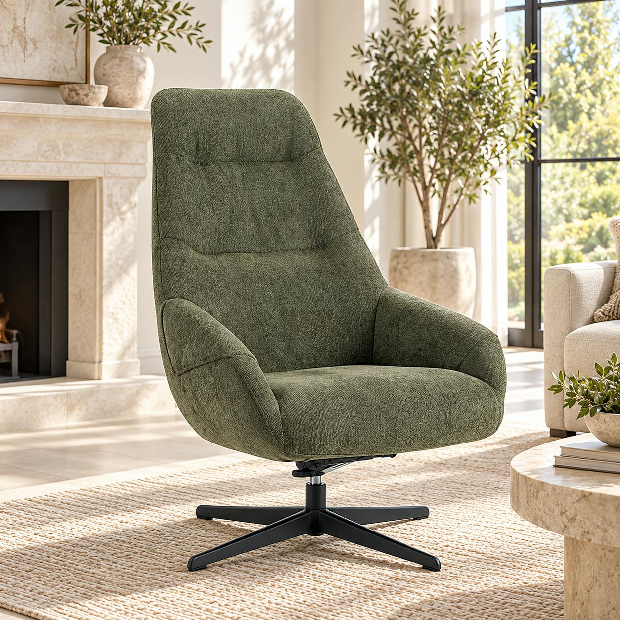 Fauteuil relax pivotant tissu vert kaki IENA