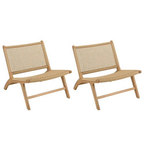 Fauteuil relax teck et cordes tressées beiges (lot de 2) SUMMER