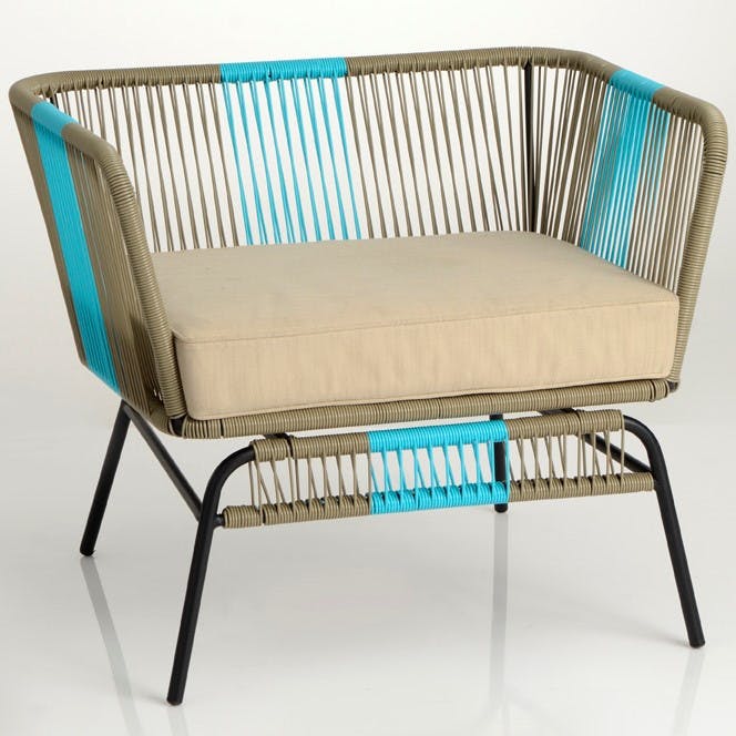 Fauteuil relax turquoise et naturel métal 82x65x71cm