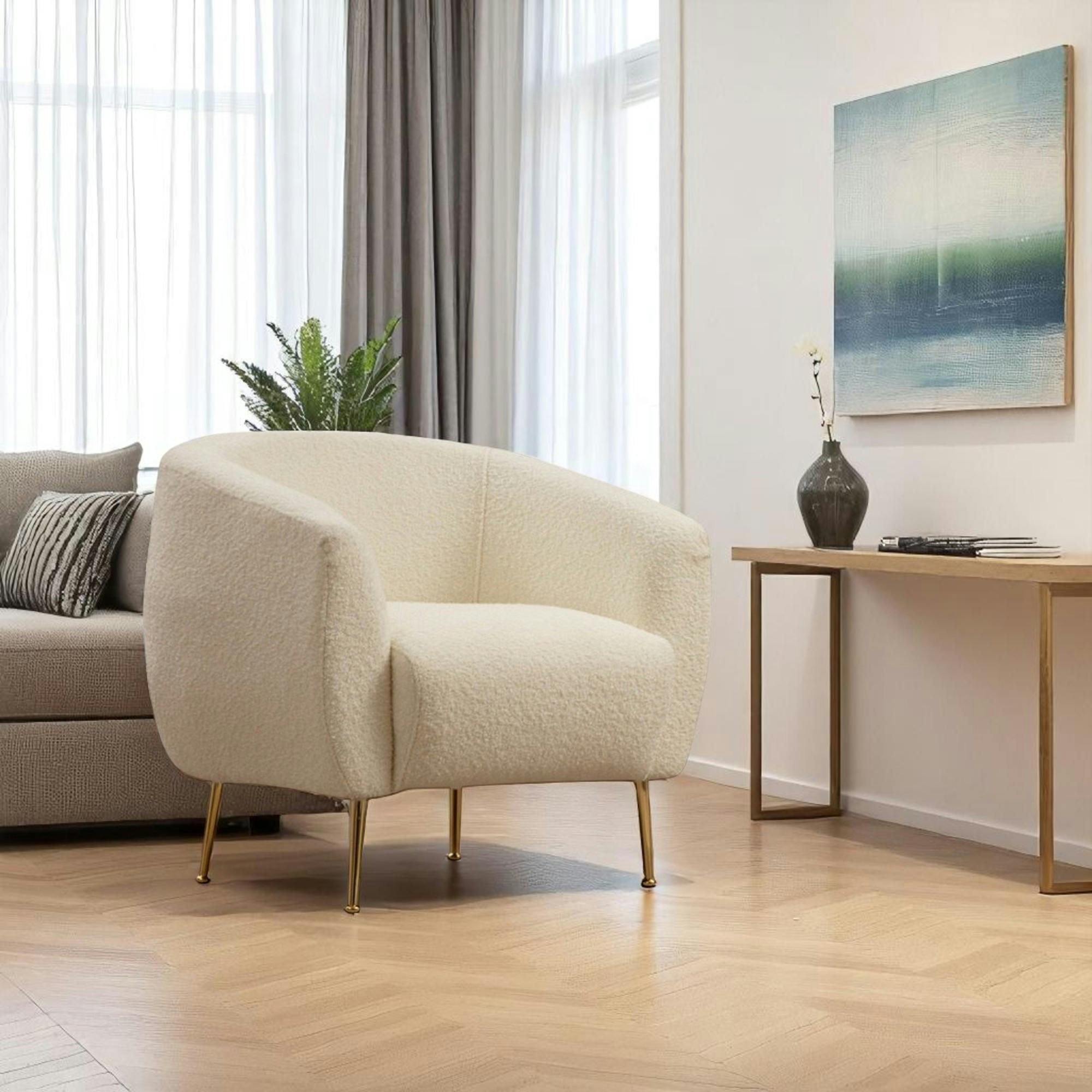 Fauteuil rond écru - pieds dorés LUCCA