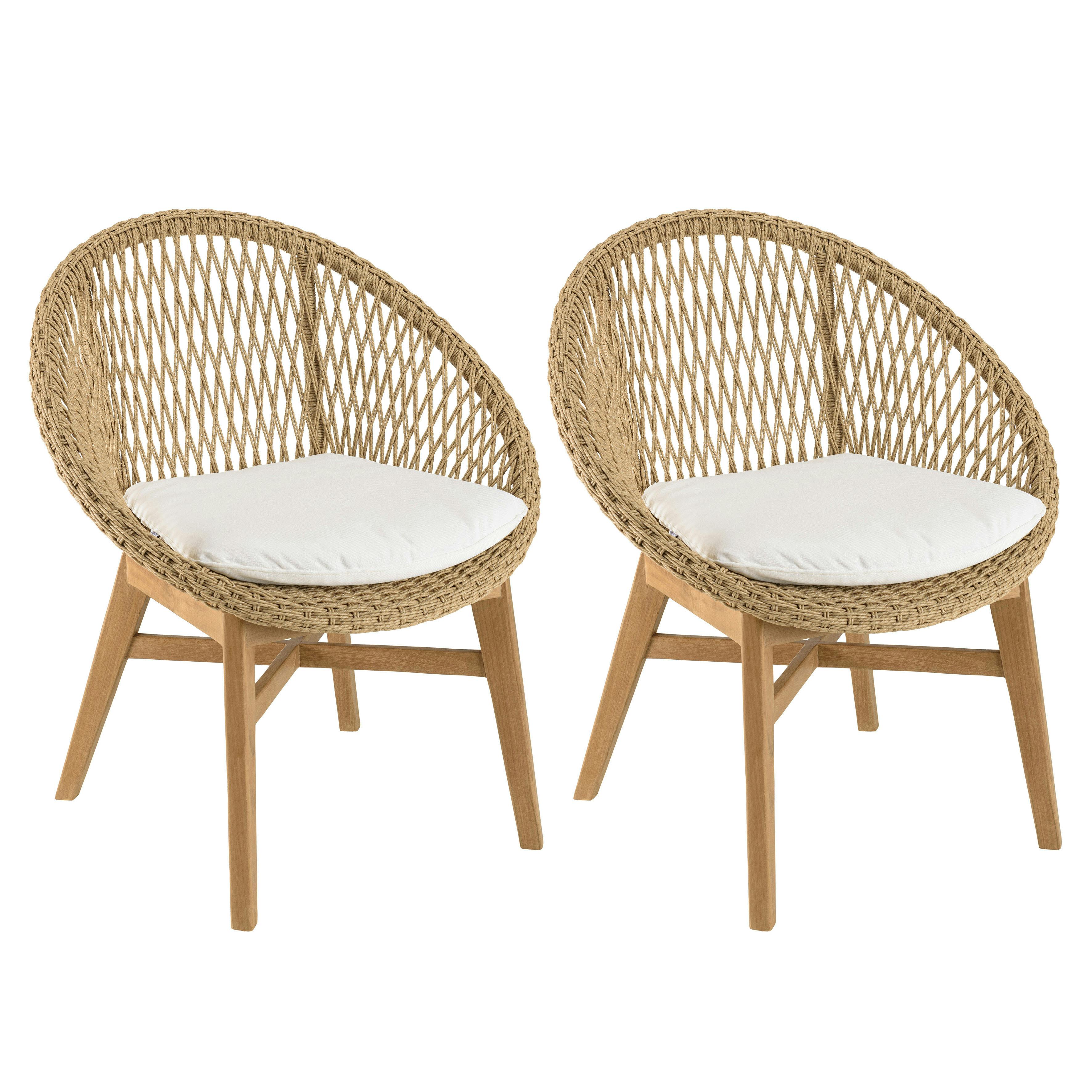 Fauteuil rond tressé beige avec coussin blanc (lot de 2) SUMMER