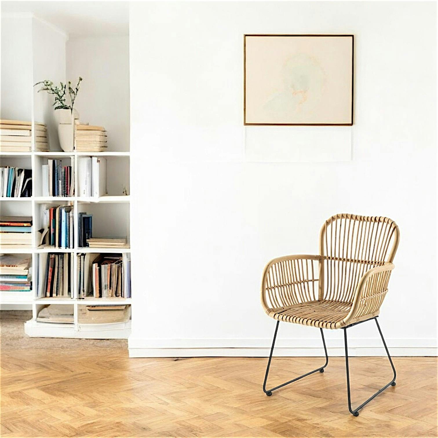 Fauteuil rotin jawit pieds métal noir BOGOR