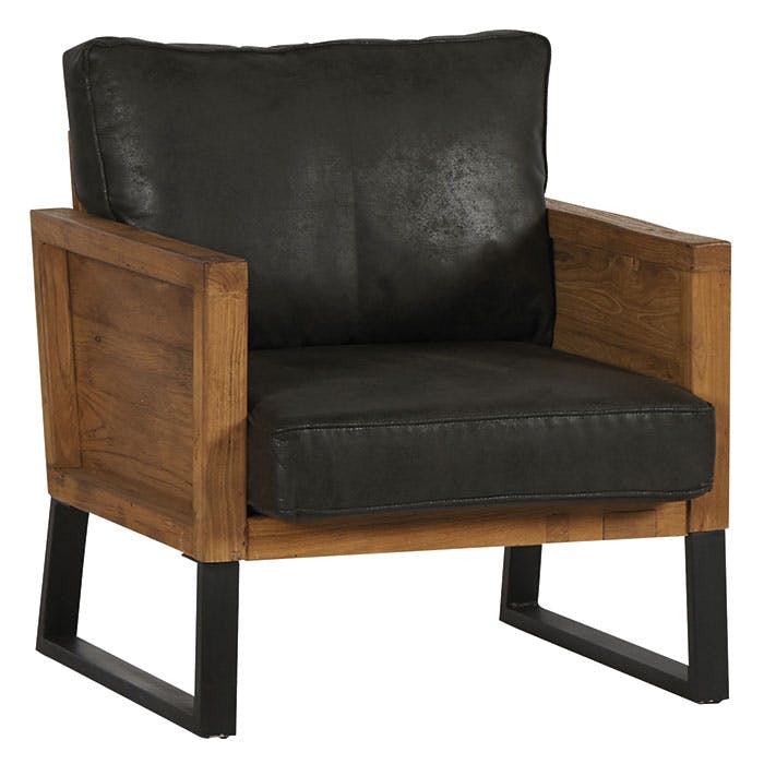 Fauteuil salon gris accoudoirs bois ONTARIO