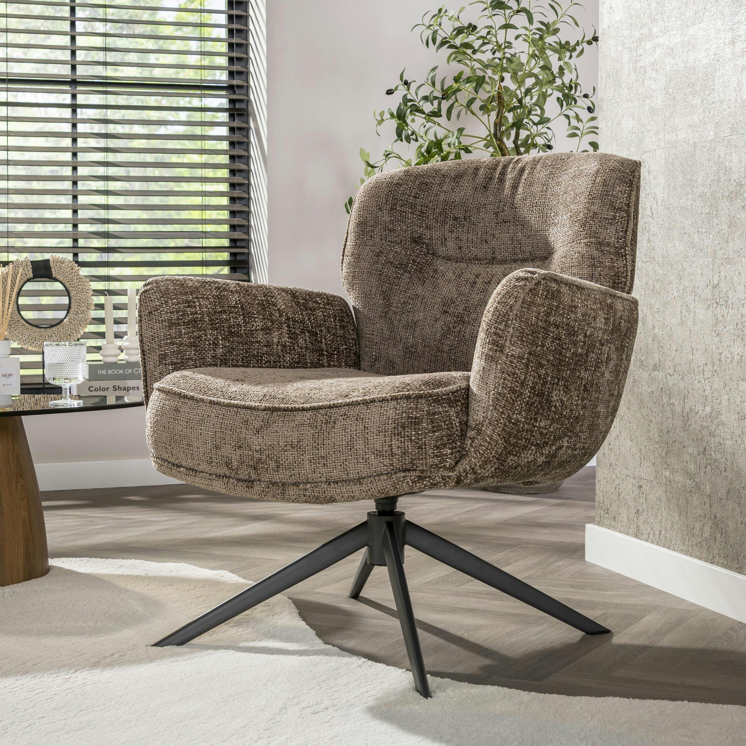 Fauteuil salon pivotant beige chaud à dossier souple ASCOLI