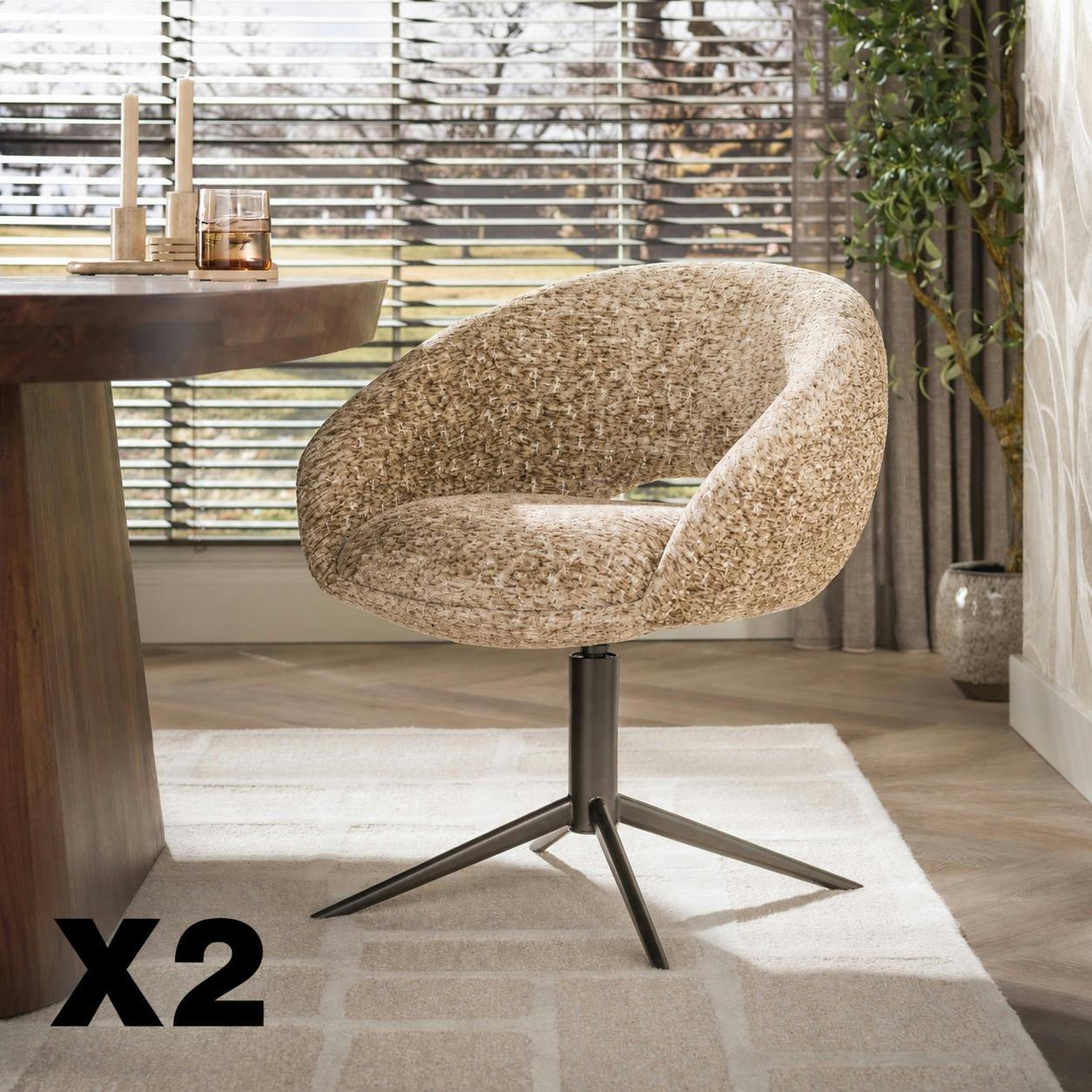Fauteuil salon pivotant brun chaud texturé (x2) COLISEE