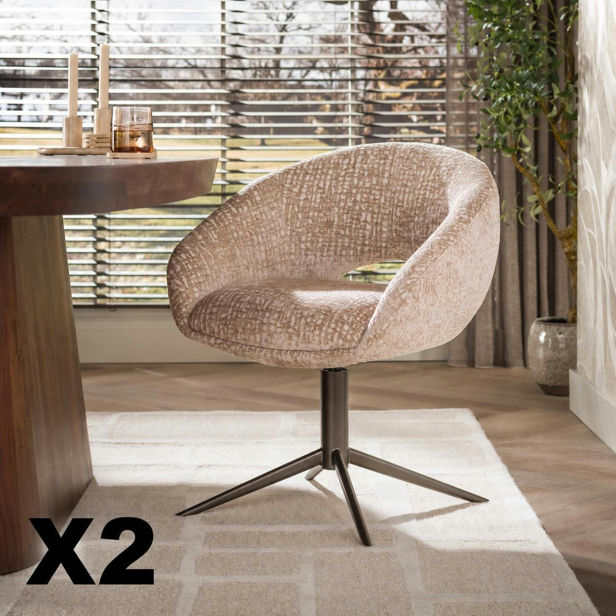 Fauteuil salon pivotant sable à motifs veloutés (x2) COLISEE