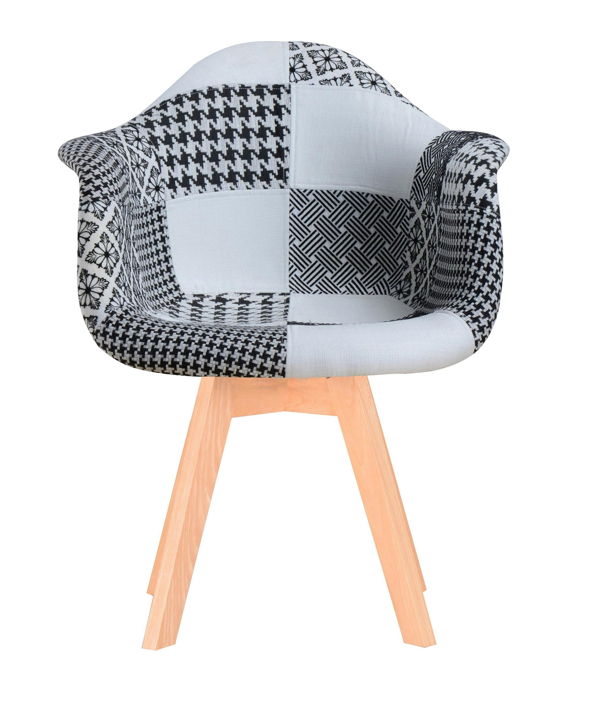 Fauteuil scandinave patchwork noir et blanc bois FINISH