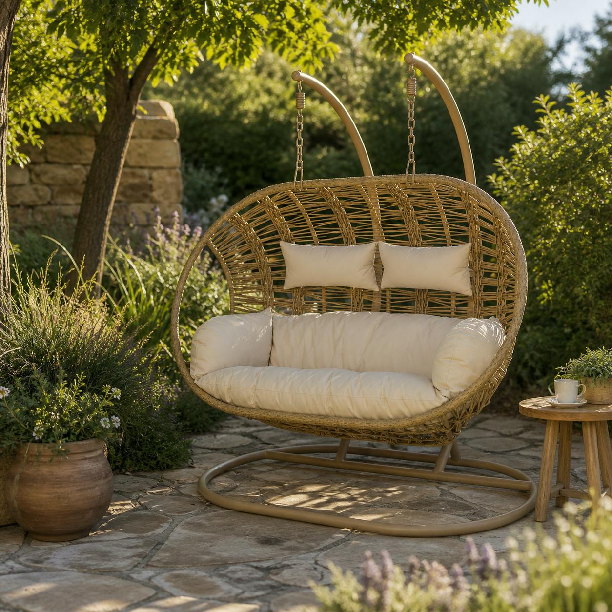 Fauteuil suspendu 2 places arrondi tressage serré finition naturelle SOUTH BEACH