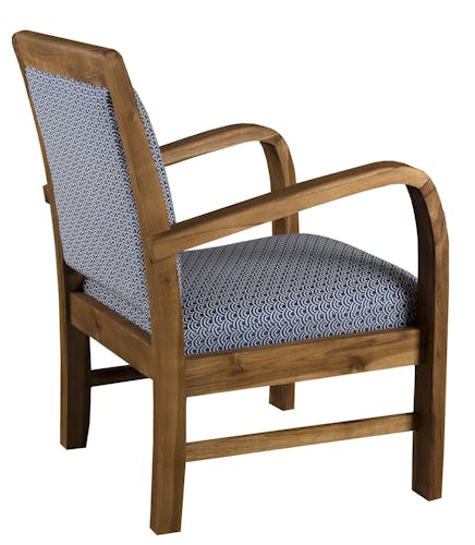Fauteuil Teck assise tissu coton bleu motifs traditionnels vagues Seigaiha 61x63x81cm DIKA