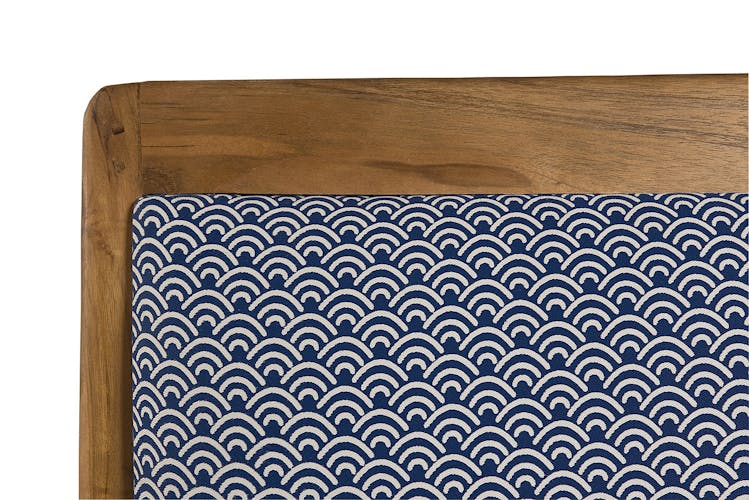 Fauteuil Teck assise tissu coton bleu motifs traditionnels vagues Seigaiha 61x63x81cm DIKA