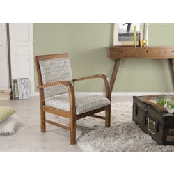 Fauteuil Teck assise tissu coton motifs géométriques façon nids d'abeilles 61x63x81cm DIKA