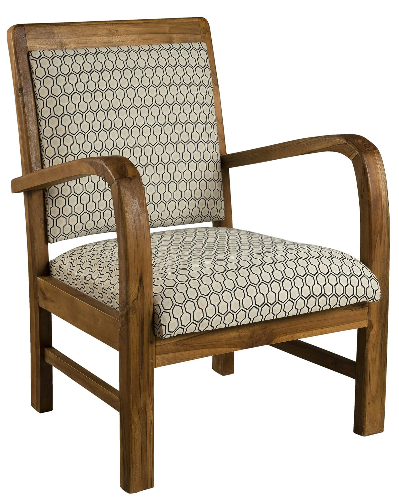 Fauteuil Teck assise tissu coton motifs géométriques façon nids d'abeilles 61x63x81cm DIKA