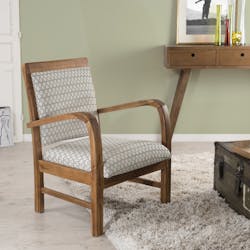 Fauteuil Teck assise tissu coton motifs géométriques façon nids d'abeilles 61x63x81cm DIKA