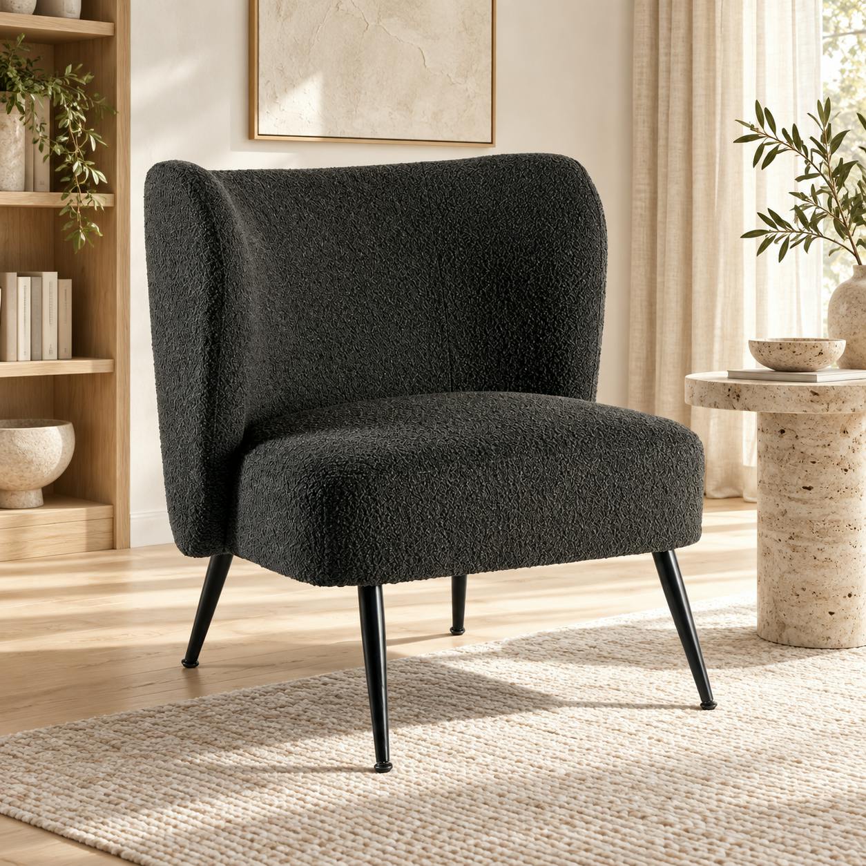 Fauteuil tissu anthracite bouclé MALMOE