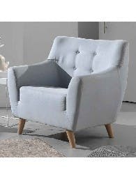 Fauteuil tissu bleu boutons gris COOPER