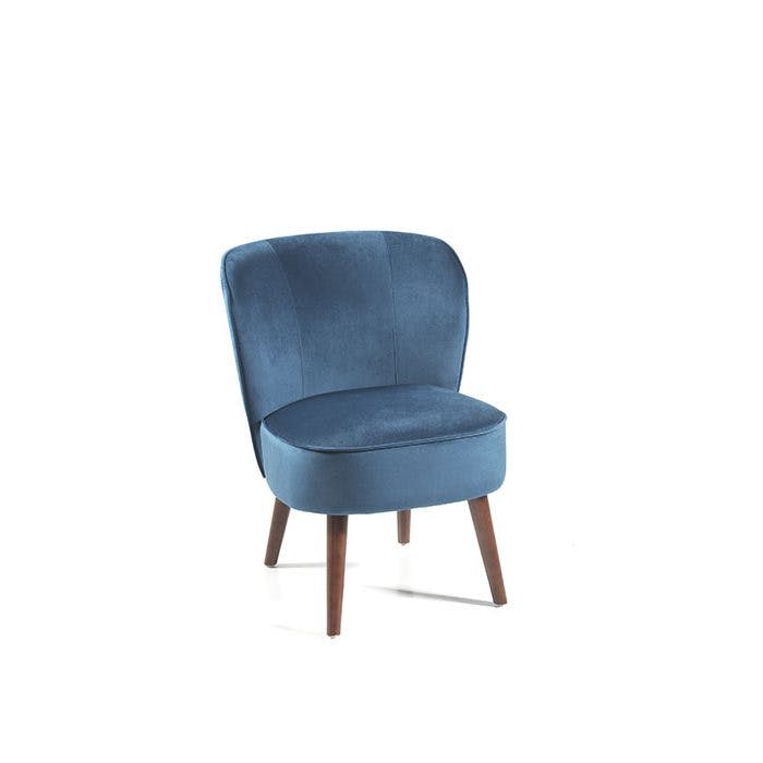 Fauteuil tissu bleu pétrole pieds bois massif Contis