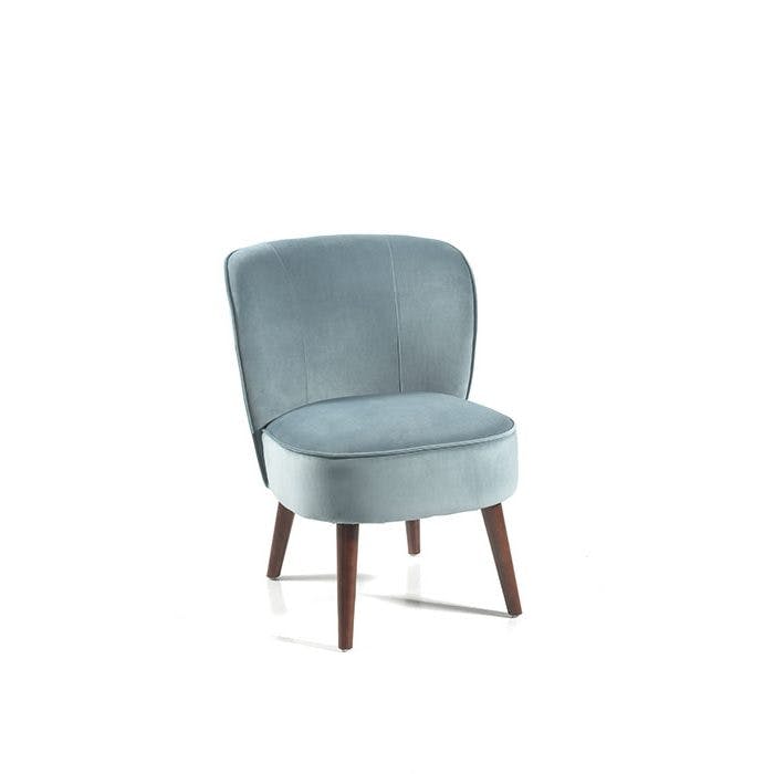 Fauteuil tissu bleu pieds bois massif Contis